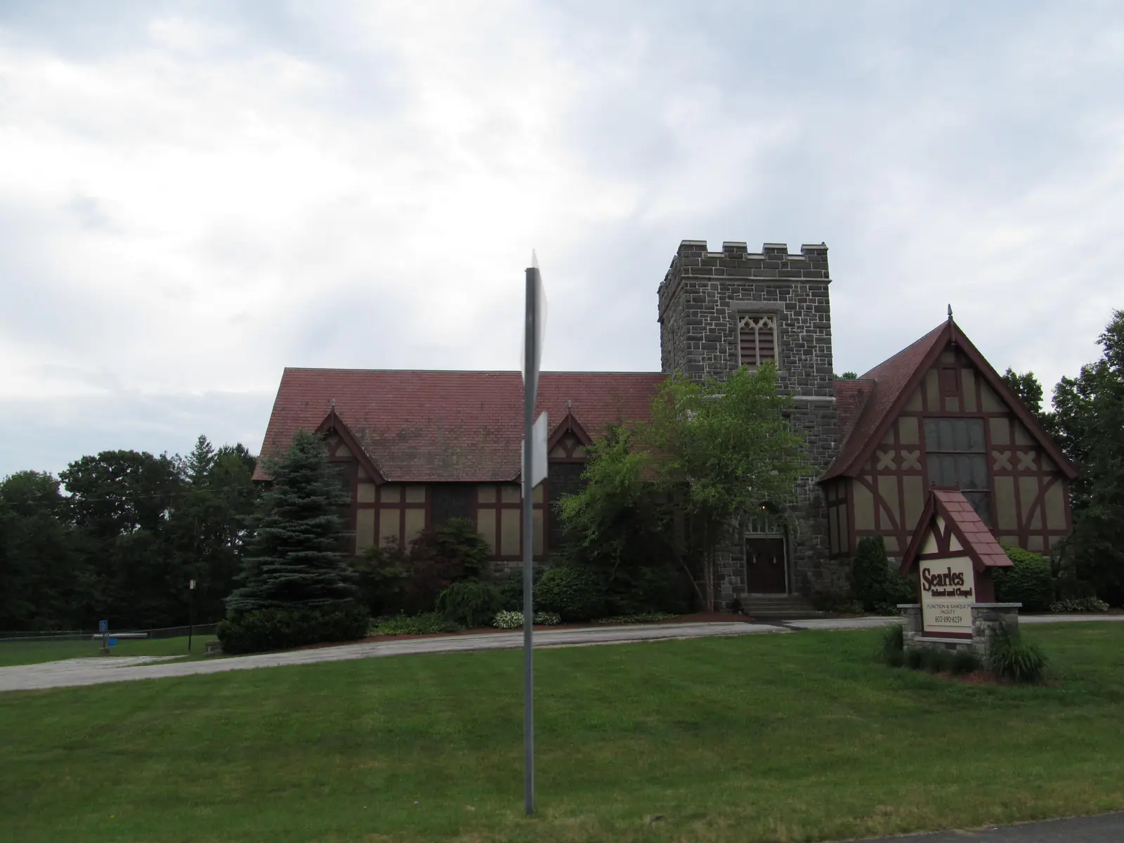 The stone Searles School and Chapel in Windham, New Hampshire
